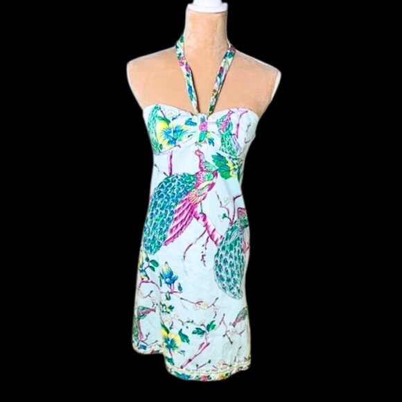 Tibi Y2k Green Label Peacock Halter Dress Vintage Resortwear XS - Picture 9 of 9